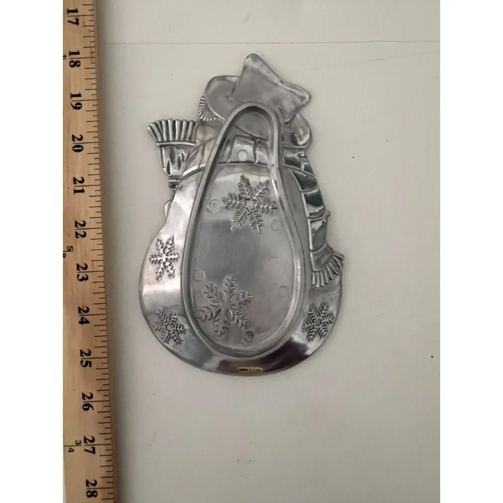 vtg. 1999 pewter-finish metal snowman candy dish